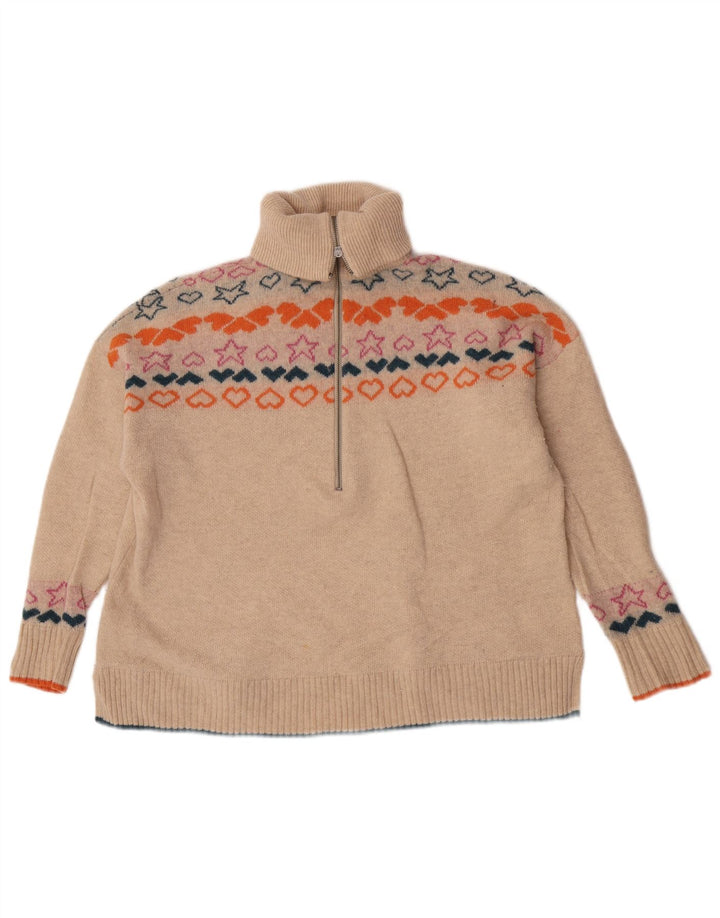 Maglione da donna con collo corto con zip White Stuff UK 16 Grande motivo geometrico beige