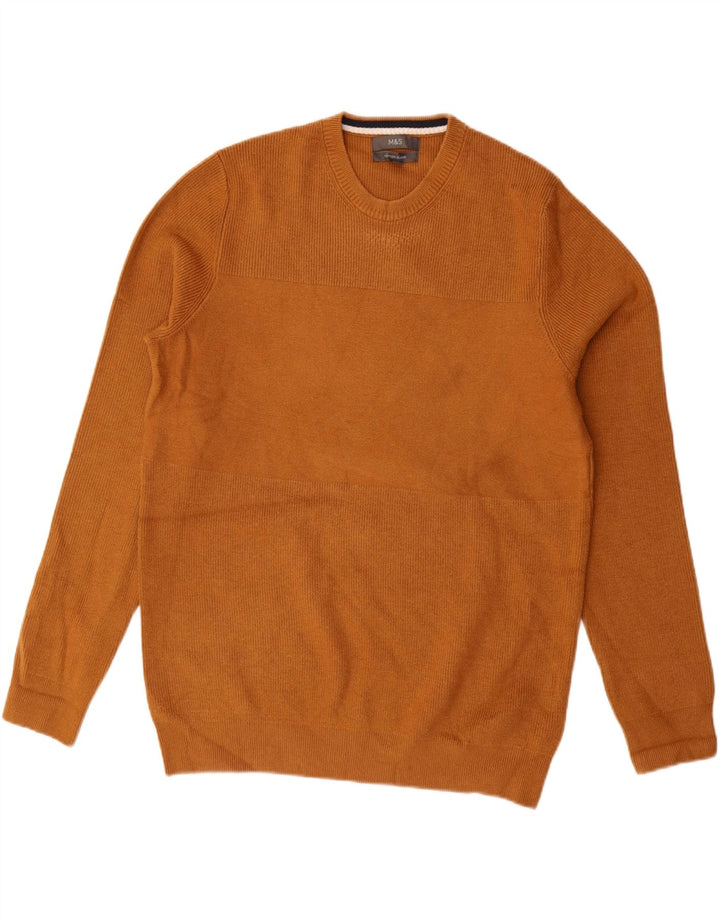 MARKS & SPENCER Maglione maglione girocollo da uomo grande poliestere marrone