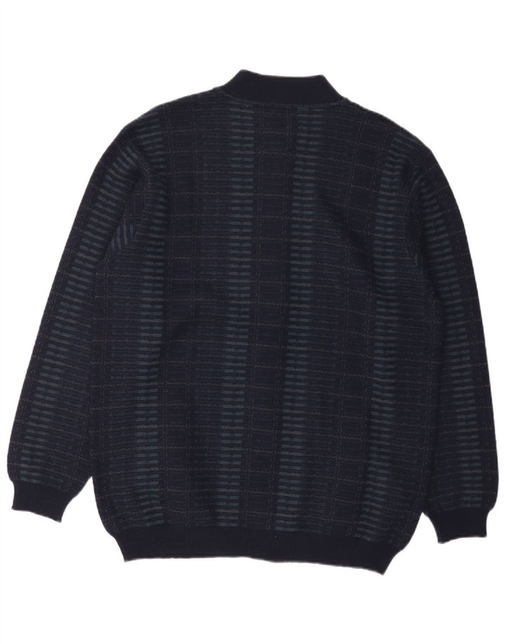 Maglione cardigan da uomo Bernardini lana geometrica media blu navy