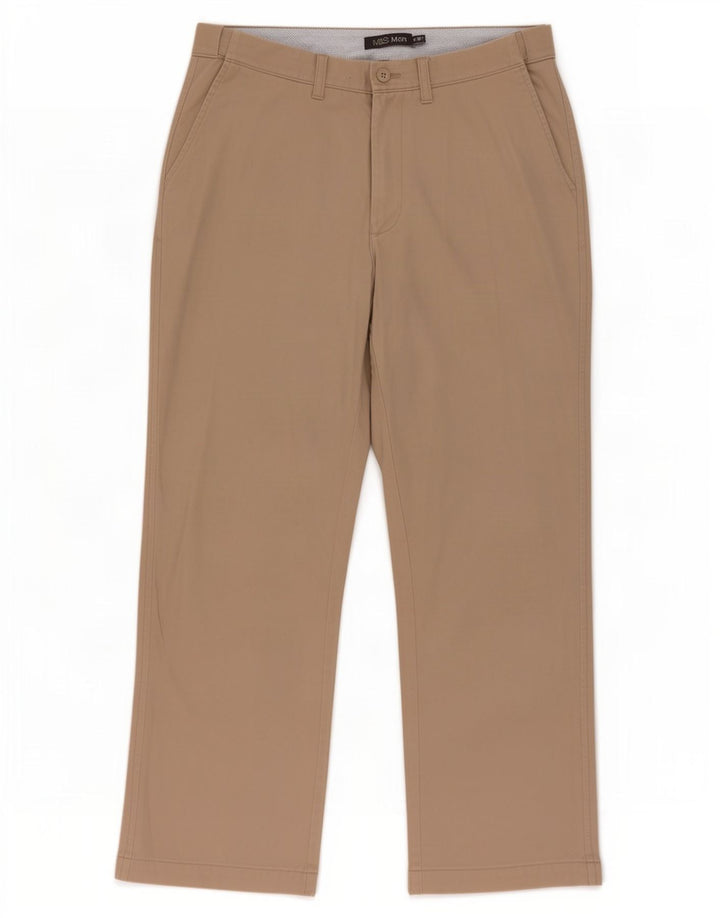 Pantaloni chino dritti da uomo Marks & Spencer W36 L31 Poliestere beige