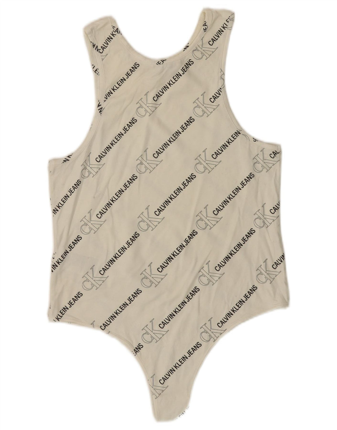 CALVIN KLEIN JEANS Body senza maniche con grafica da donna UK 14 Large Bianco