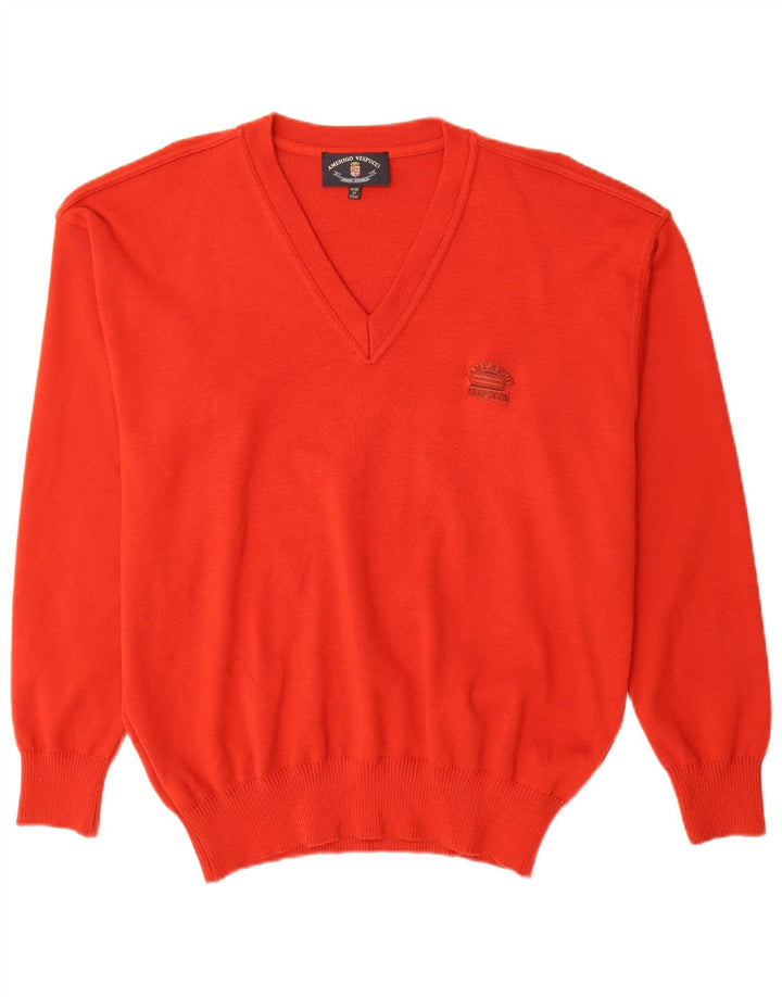 Maglione da uomo con scollo a V Amerigo Vespucci XL in lana rossa
