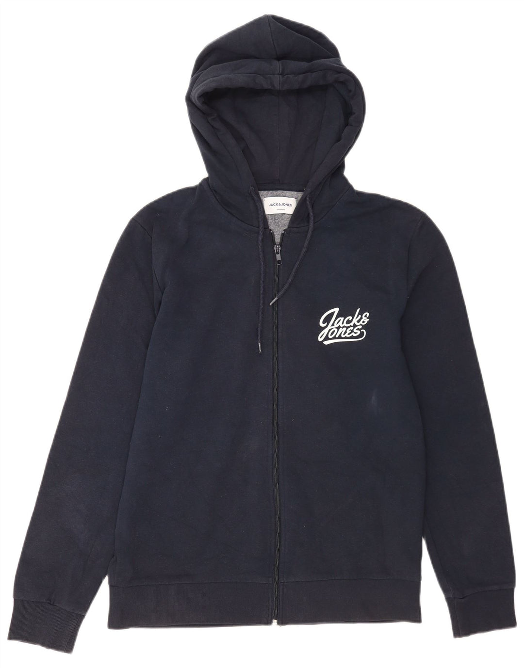 Maglione con cappuccio e zip grafica da uomo Jack & Jones in cotone blu navy medio