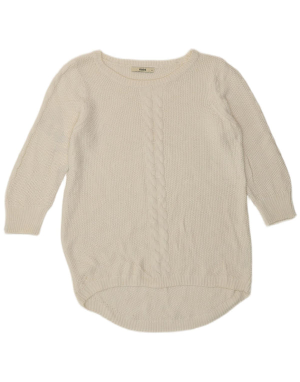 Maglione maglione con scollo a barca da donna Oasis UK 14 Cotone bianco medio