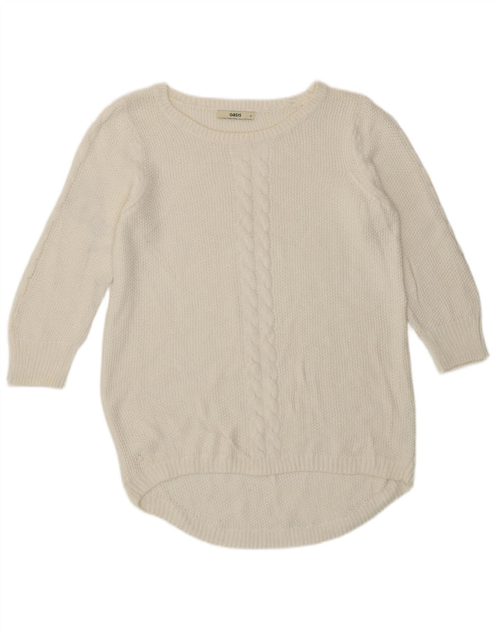 Maglione maglione con scollo a barca da donna Oasis UK 14 Cotone bianco medio