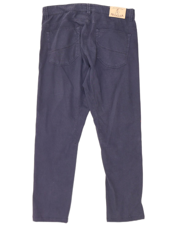 SIVIGLIA Pantaloni Casual Slim da Uomo W34 L27 Cotone Gessato Blu Navy