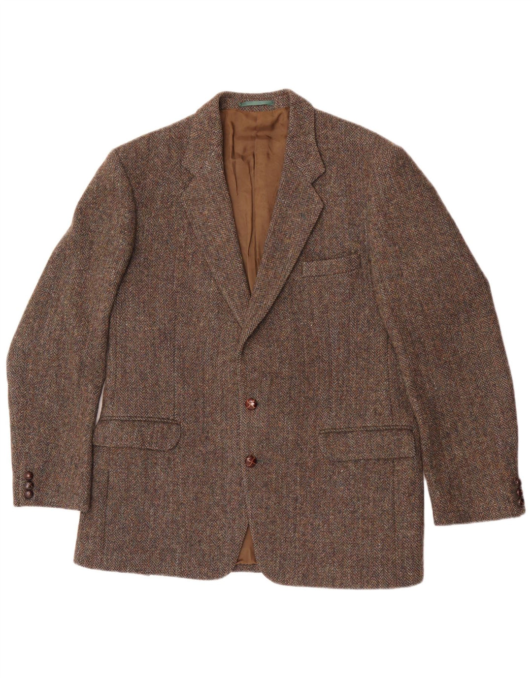 Giacca blazer da uomo a 2 bottoni Harris Tweed UK 40 grande lana a spina di pesce marrone