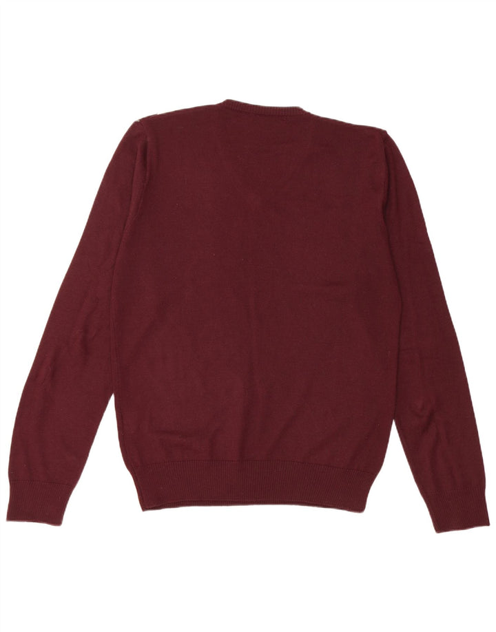 Sonny Bono Maglione da uomo con scollo a V, maglione medio bordeaux a rombi/lana diamante