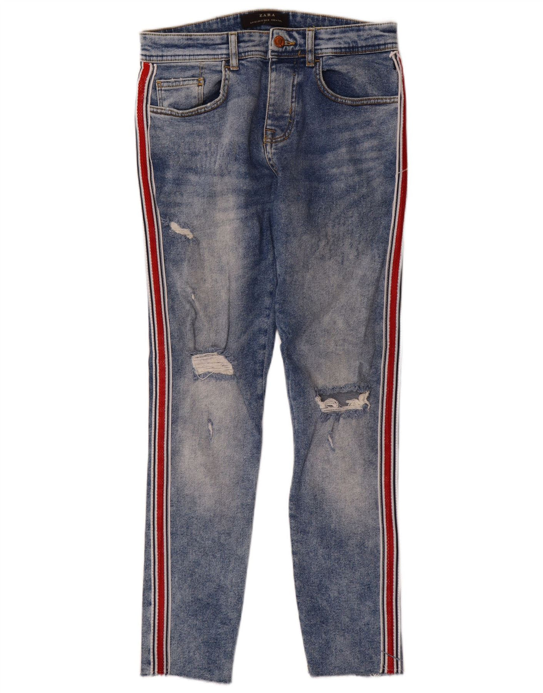 Jeans slim invecchiati da uomo Zara EU 38 Small W30 L28 Blue Colourblock