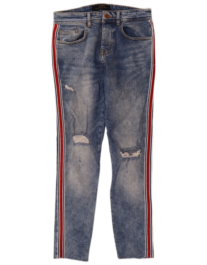 Jeans slim invecchiati da uomo Zara EU 38 Small W30 L28 Blue Colourblock