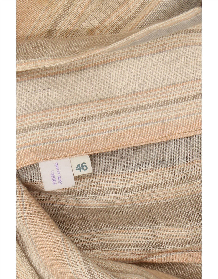 VINTAGE Womens Short Sleeve Blazer Jacket IT 46 Large Beige Striped Vintage Vintage and Second-Hand Vintage from Messina Hembry 