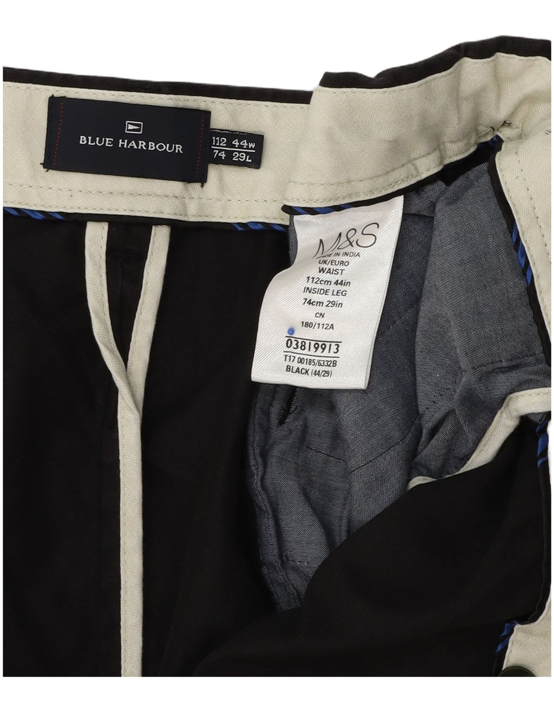Pantaloni chino vestibilità regolare Marks & Spencer da uomo blu Harbour W44 L29 neri