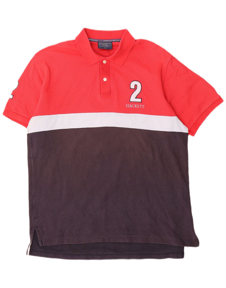 Polo grafica da uomo Hackett grande in cotone color block rosso