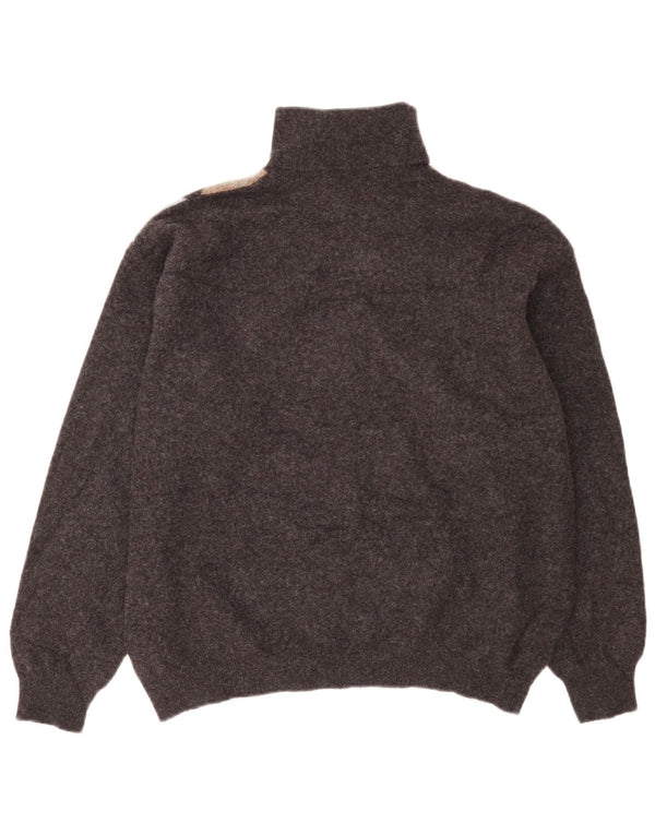 Maglione da uomo a collo alto Benetton IT 52 Large Grey Argyle/Diamond Wool