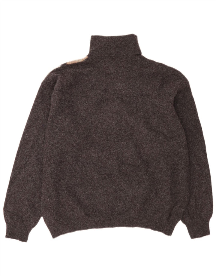 Maglione da uomo a collo alto Benetton IT 52 Large Grey Argyle/Diamond Wool