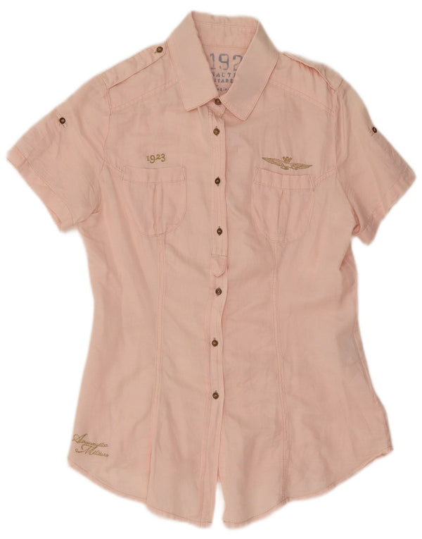 Camicia a maniche corte grafica da donna Aeronautica Militare UK 10 Small Rosa
