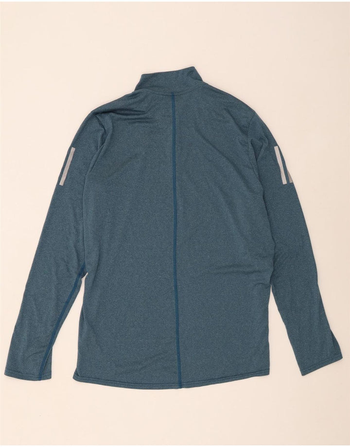Adidas Uomo Climalite Zip Collo Top Manica Lunga Grande Blu Poliestere