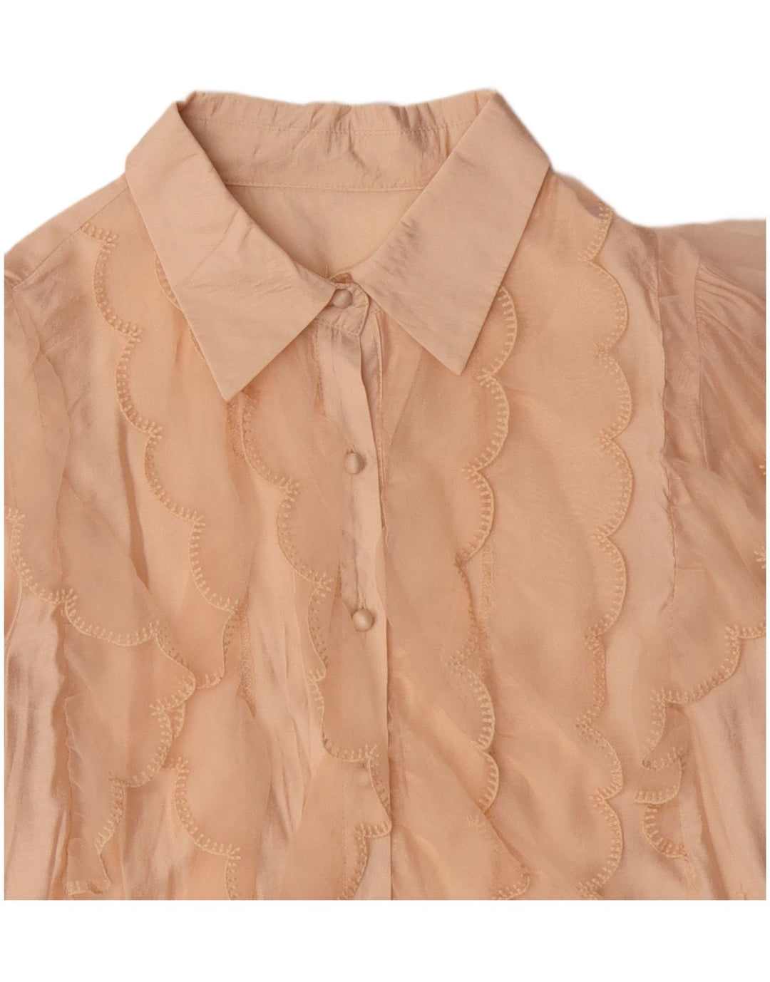 Camicetta da donna vintage corta con volant sul davanti UK 14 Viscosa beige medio