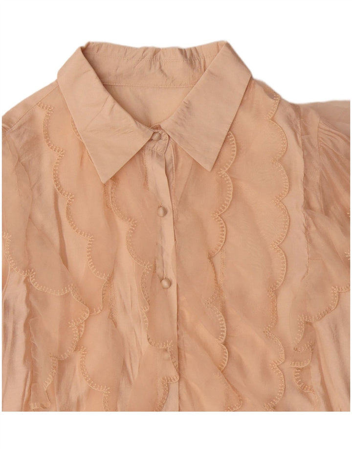 Camicetta da donna vintage corta con volant sul davanti UK 14 Viscosa beige medio