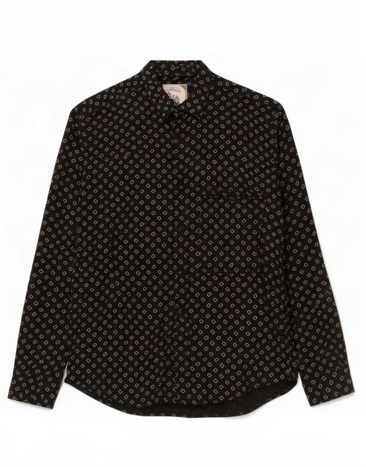 Camicia vintage da uomo in viscosa geometrica nera media