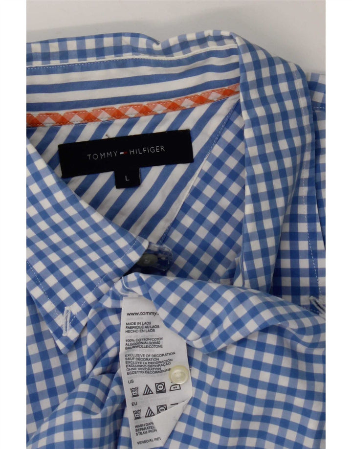 Camicia da uomo Tommy Hilfiger grande in cotone a quadretti blu