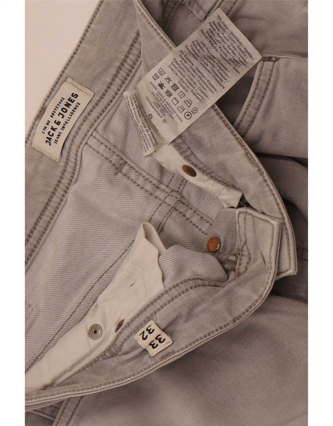 Jack & Jones Uomo GLENN Slim Jeans W33 L32 Cotone Grigio