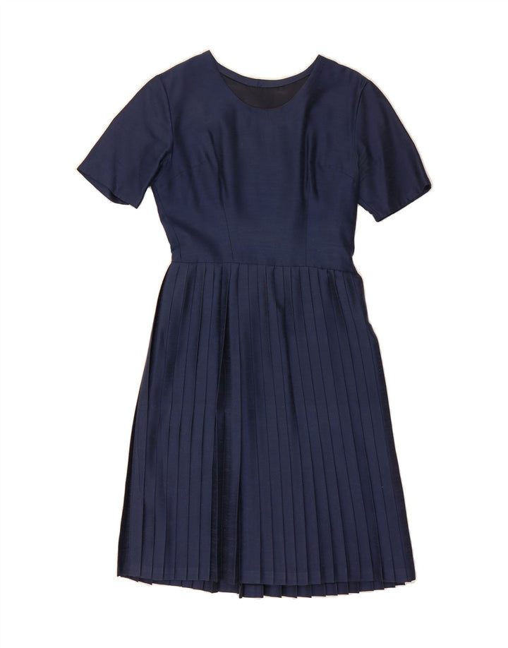 VINTAGE Womens Pleated A-Line Dress UK 12 Medium Navy Blue Vintage Vintage and Second-Hand Vintage from Messina Hembry 