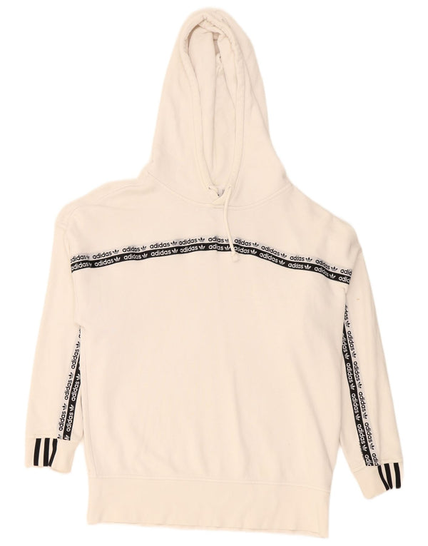 Felpa con cappuccio grafica da donna Adidas UK 12 Medium White Colourblock