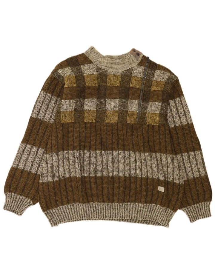 Frank Pepperone Maglione da uomo con collo alto e maglione XL in lana a righe kaki