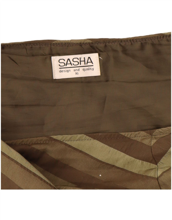 Gonna asimmetrica a trapezio da donna SASHA UK 16 grande W36 a righe kaki