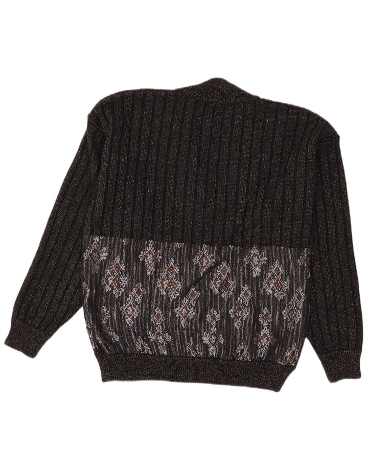 Maglione vintage da uomo con scollo a V grande Fair Isle nero