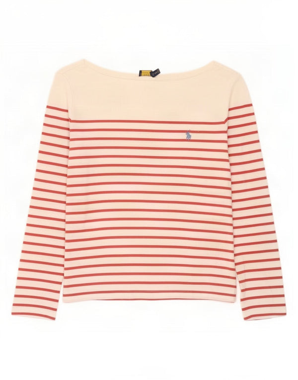Polo Ralph Lauren Top da donna a maniche lunghe UK 18 XL cotone a righe bianche