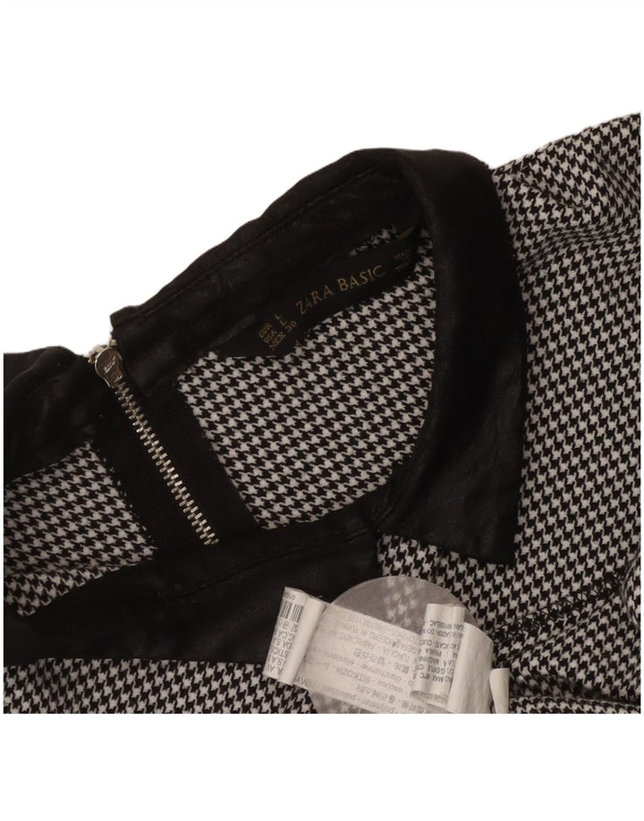 Abito a trapezio da donna Zara UK 14 Grande poliestere pied de poule nero