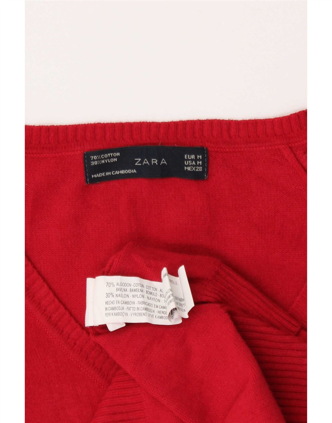 Maglione maglione con scollo a V da donna Zara UK 12 cotone rosso medio
