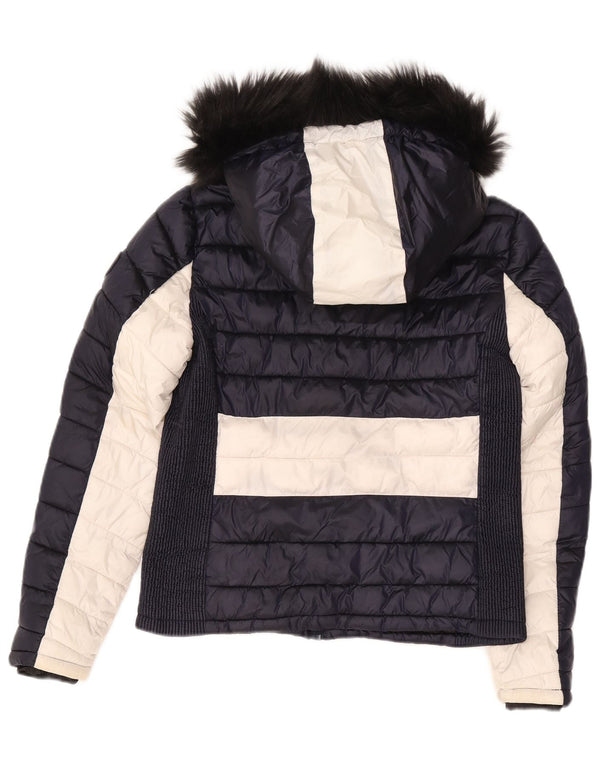 Giacca imbottita con cappuccio da donna Superdry UK 14 Large Blu Navy Colourblock
