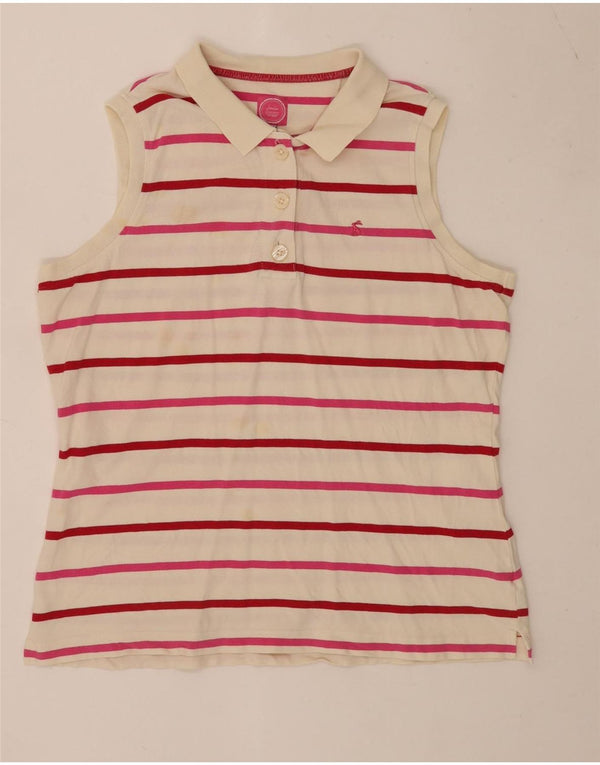 Polo senza maniche da donna Joules UK 18 XL a righe bianche