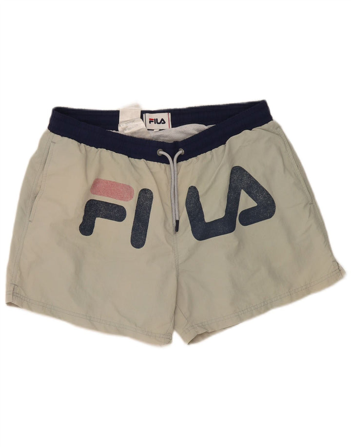 Pantaloncini sportivi grafici da uomo Fila Large in poliestere color block grigio