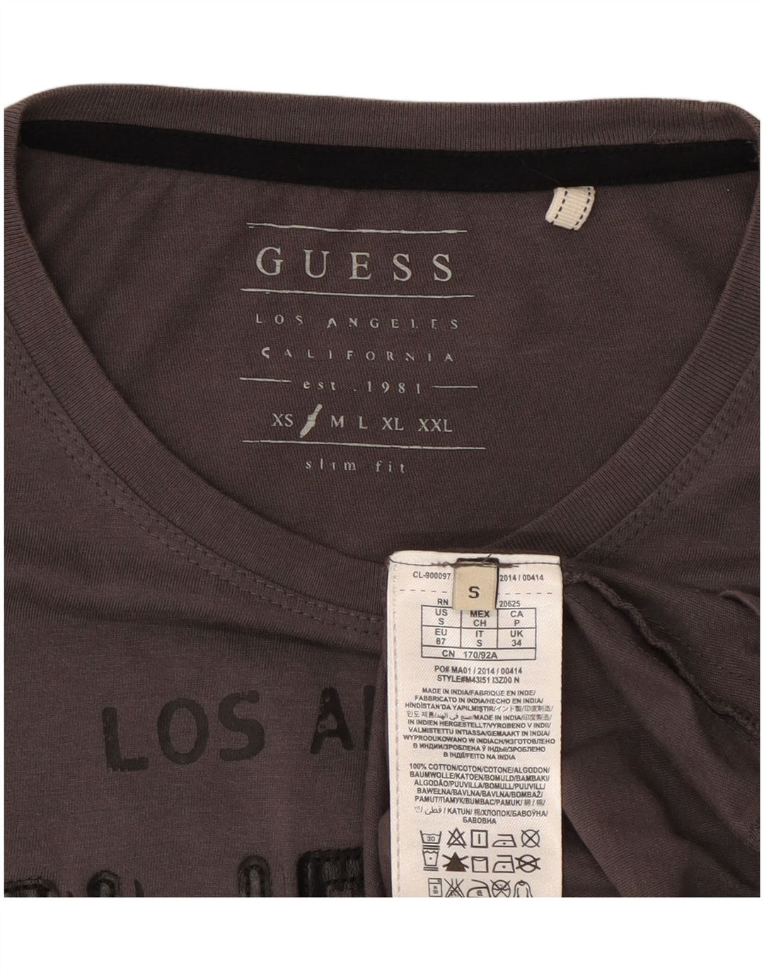 T-shirt grafica da uomo Guess a maniche lunghe piccola in cotone grigio