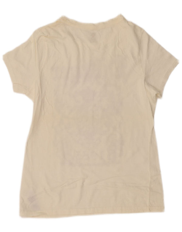 TOMMY HILFIGER T-shirt grafica da donna Top UK 12 cotone bianco sporco medio