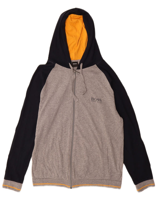 Felpa con cappuccio e zip da uomo Hugo Boss XL in cotone color block grigio