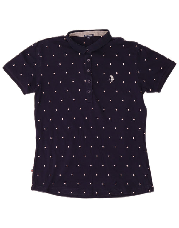 Polo vintage da donna UK 12 cotone maculato blu navy medio