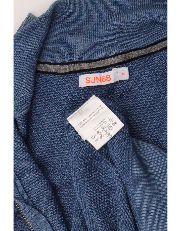 Maglione cardigan da uomo Sun68 in lana merino blu medio