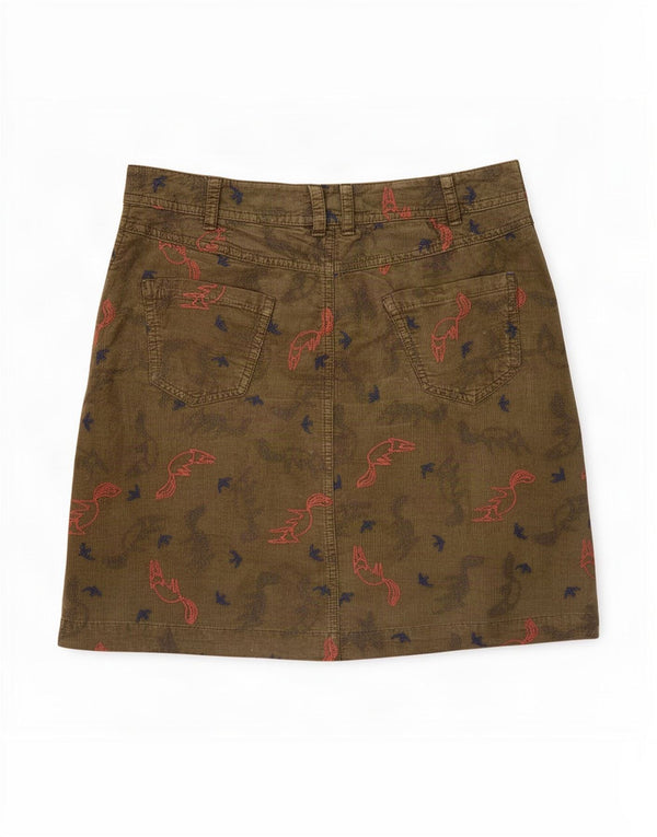 Gonna in velluto a coste da donna White Stuff UK 8 Small W28 Cotone verde con stampa animalier