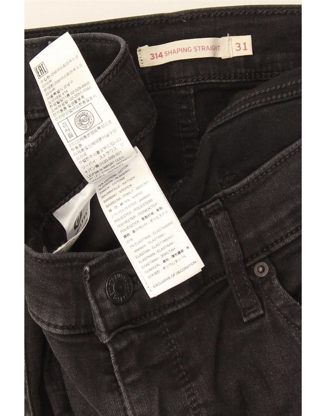 Jeans dritti modellanti Levi's 314 da donna W31 L30 cotone nero