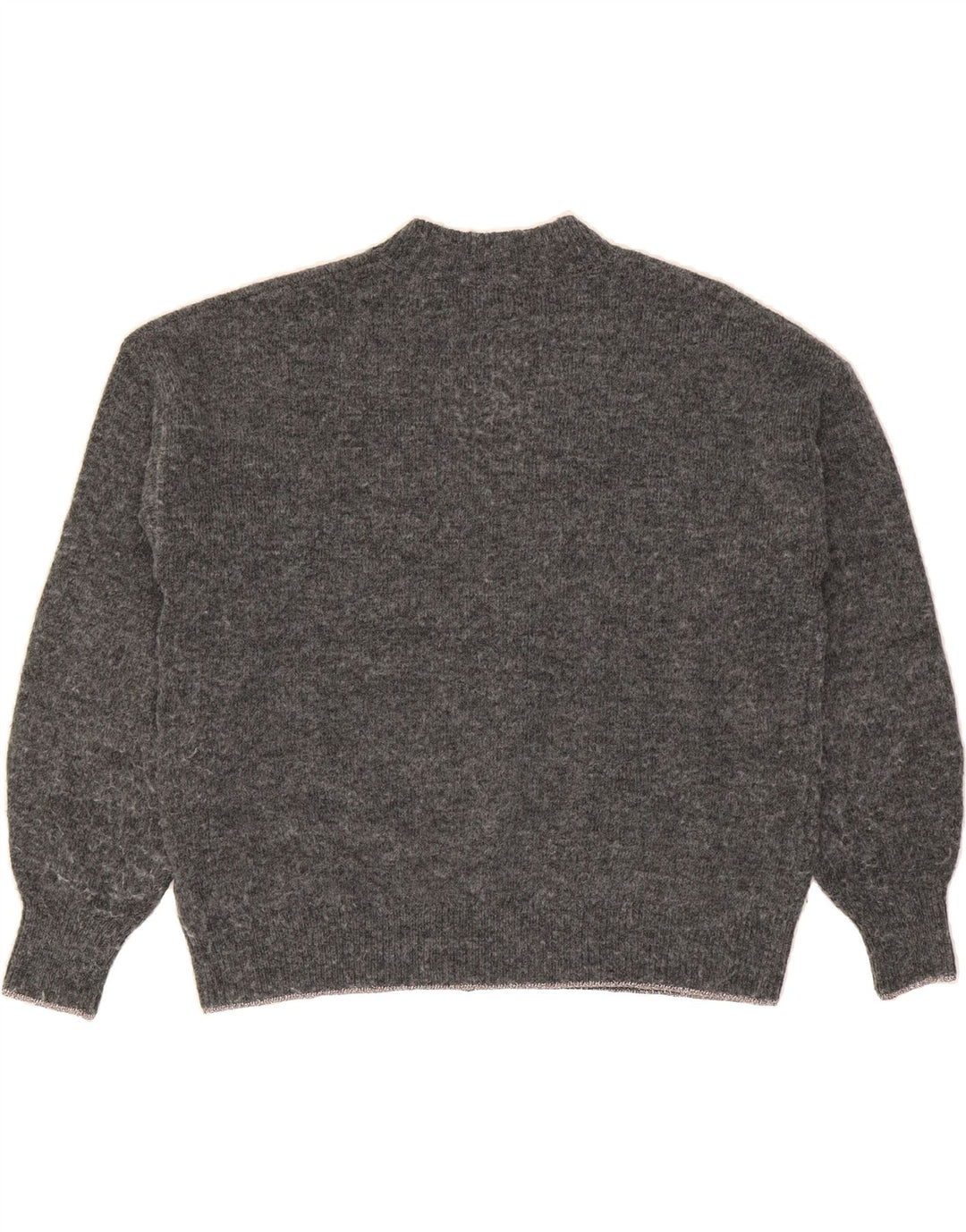 MARKS & SPENCER Womens Graphic Turtle Neck Jumper Sweater UK 16 Large Grey Vintage Marks & Spencer and Second-Hand Marks & Spencer from Messina Hembry 