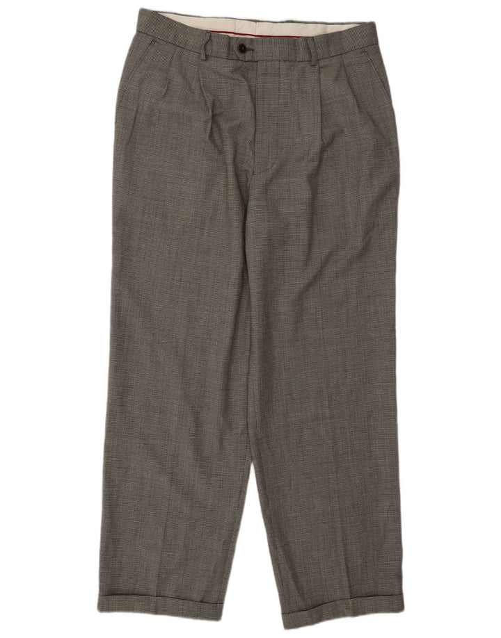 Marks & Spencer Mens Pegged Casual Trousers W34 L31 Black Houndstooth Wool