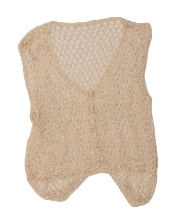 VINTAGE Womens Sleeveless Crochet Cardigan Top UK 12 Medium Off White