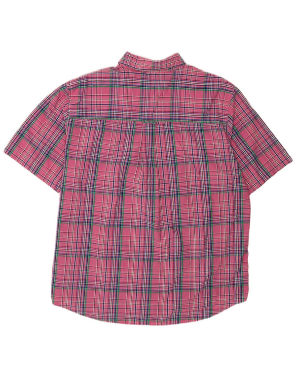 Chaps Camicia a maniche corte da uomo Easy Care XL in cotone a quadri rosa