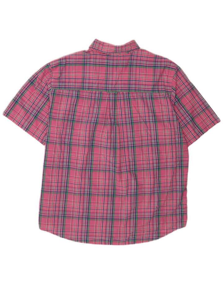 Chaps Camicia a maniche corte da uomo Easy Care XL in cotone a quadri rosa
