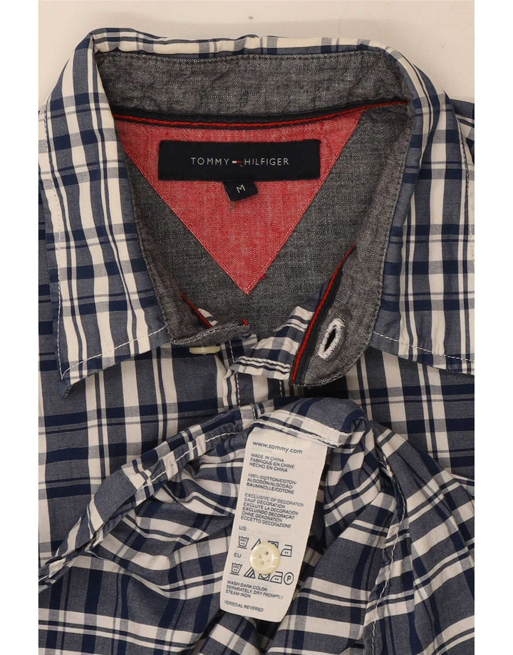 Camicia a maniche corte da uomo Tommy Hilfiger in cotone a quadri blu navy medio